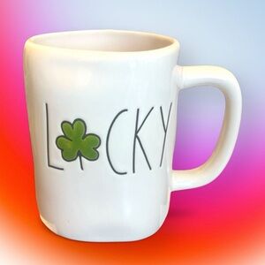 Rae Dunn White 'Lucky' Mug with Green Clover